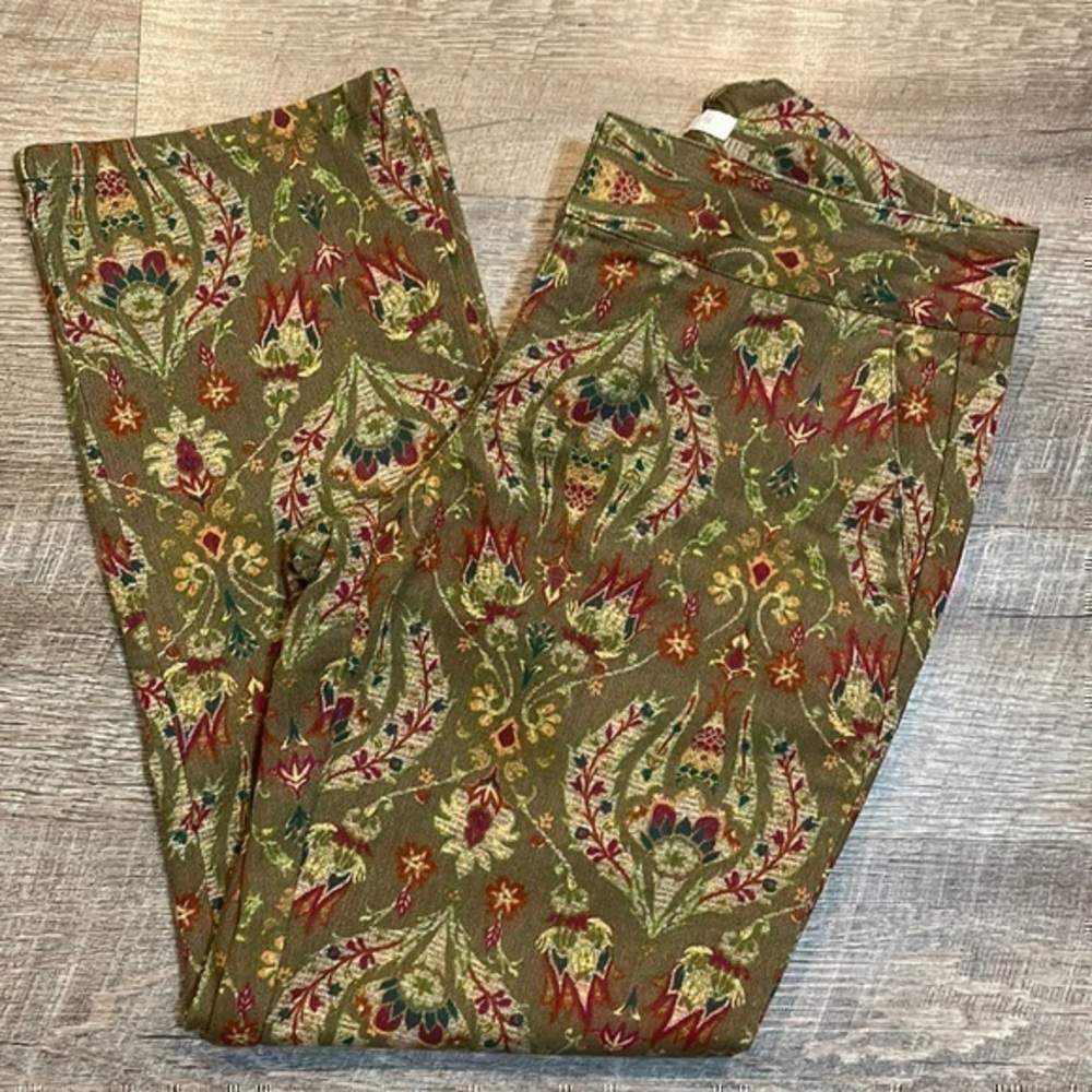 Liz Claiborne Audra olive graphic paisley print cropped trouser pants size 4P